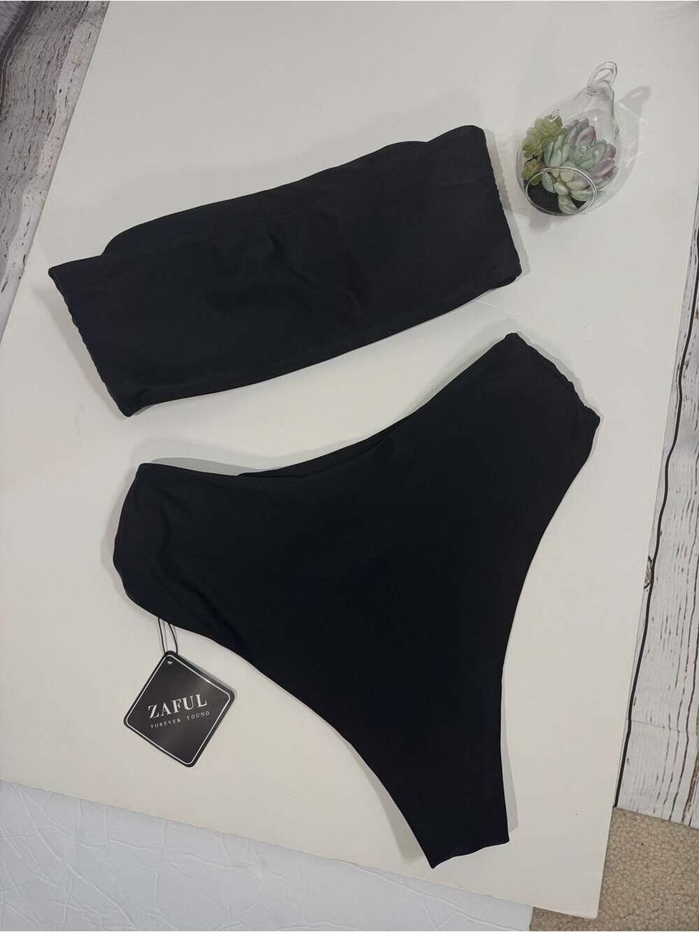 ZAFUL Forever Young Collection Black High-Waist Bandeau Bikini Set Medium (6) - Picture 2 of 8
